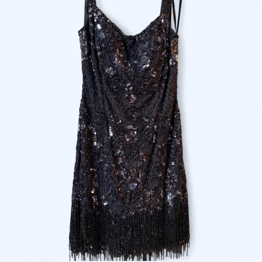 Sherri Hill 54411 Gunmetal/Navy Sequin Fringe Dress